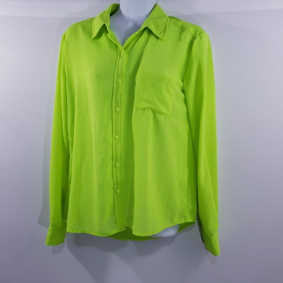 Kut From The‎ Kloth Womens Top Button Up Chartreuse - Picture 8 of 8
